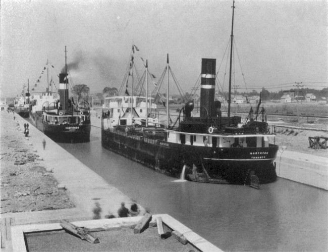 SS. “Northton’, “Hastings”, “Charles Deak” and “Meaford” in lock No. 8.